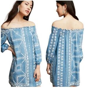 Plentyāby Tracy Reese Boca off shoulder dress sz M blue &āwhite